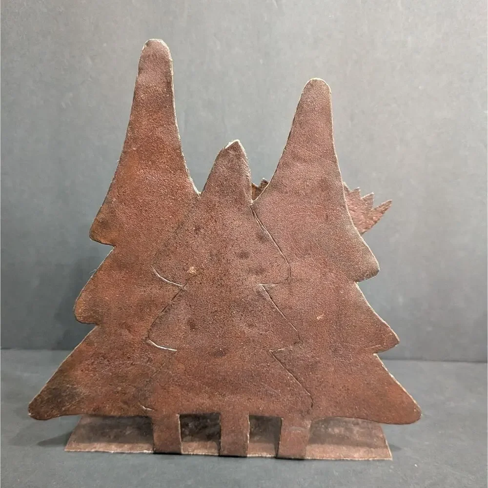 Rustic Rusted Metal Moose & Pine Trees Napkin Holder Cabin Lodge Decor Candle